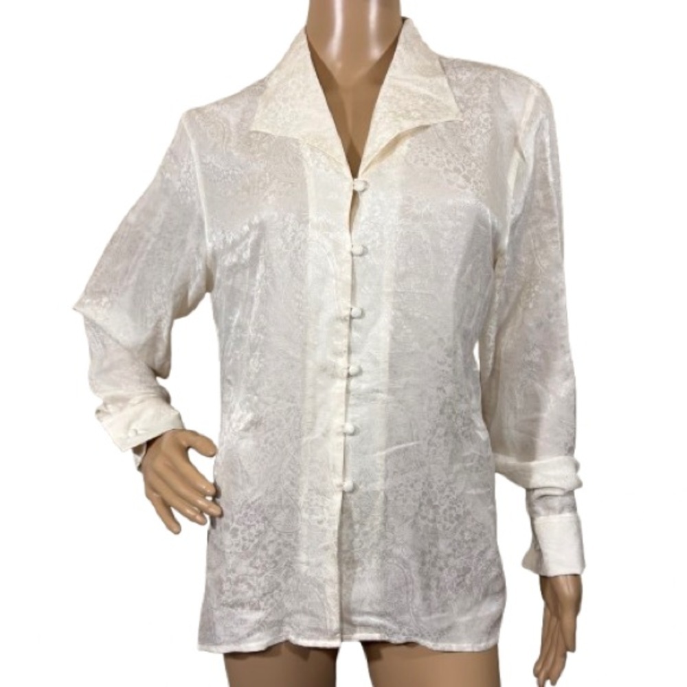 Anna & Frank Elegant 100% Silk
Floral Paisley Cream Button-Up Blouse Size M